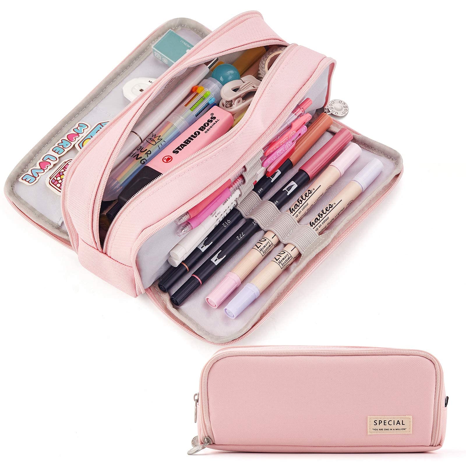 HASTHIP Large Capacity Pencil Case, 3 Compartment Pouch Pen Bag, Durable Multiple Compartment 3 Zipper Portable Storage Pencil Pouch for School Teen Girl Boy Men Women (Pink) HASTHIP Large Capacity Pencil Case, 3 Compartment Pouch Pen Bag, Durable Multiple Compartment 3 Zipper Portable Storage Pencil Pouch for School Teen Girl Boy Men Women (Pink)